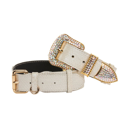 Iridescent Off White Snake Collar With Gold Classic Hardware & Swarovski Hardware Set