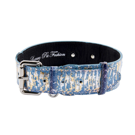 Light Blue/Dark Blue Silver Iridescent Snake Collar With Silver Classic Hardware