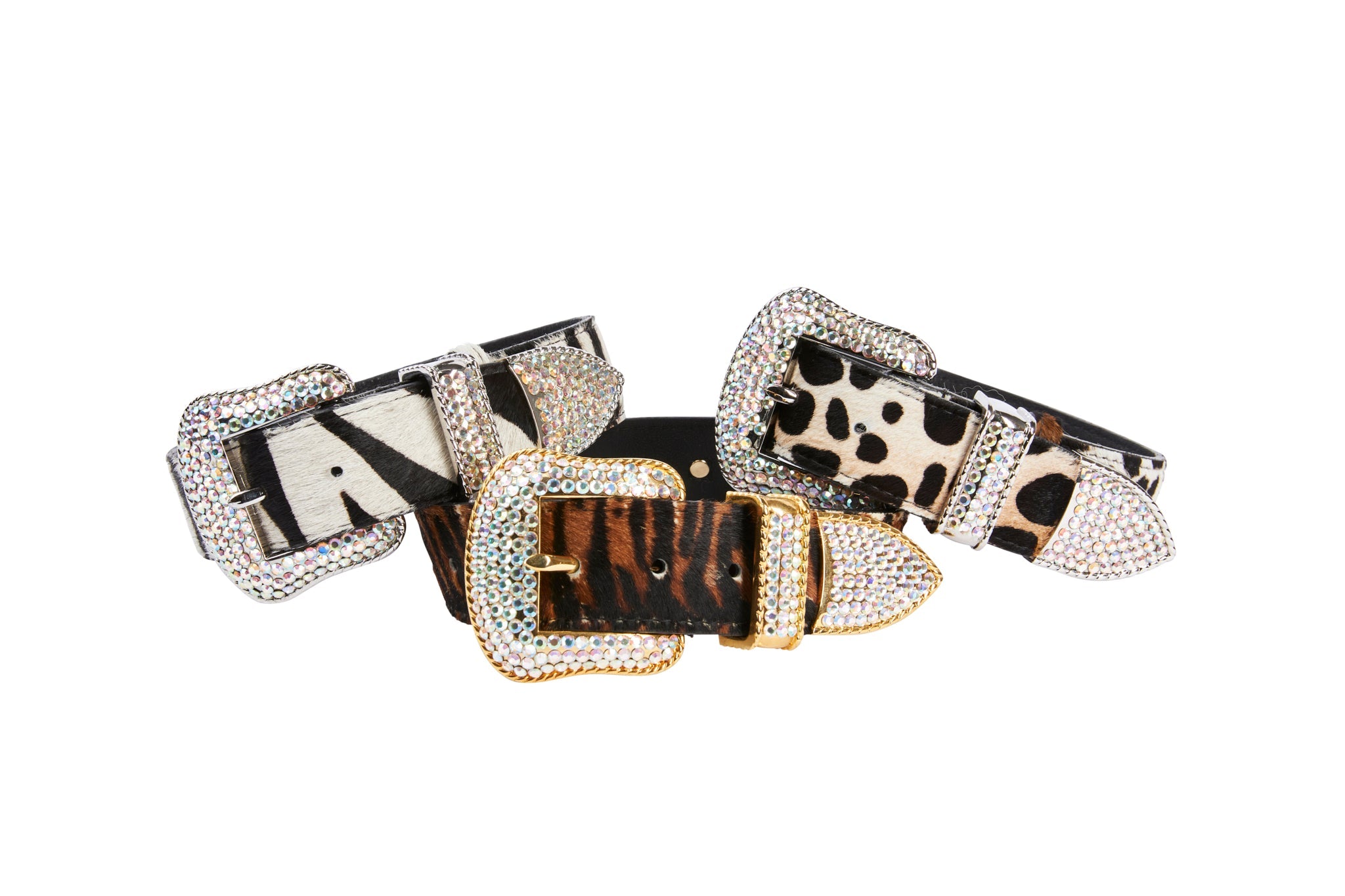 Animal Print Italian Leather Swarovski Crystal Hardware Set Of 3