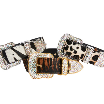 Animal Print Italian Leather Swarovski Crystal Hardware Set Of 3