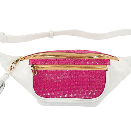 Pearl White Italian Leather/Fuchsia Pink Tilapia Fanny Pack