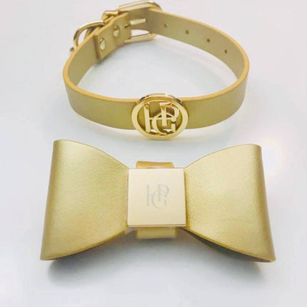 Leather Bow Collar - Champagne