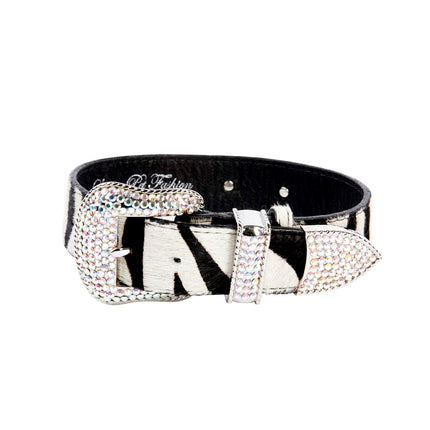 Zebra Print Hair On Hide Italian Leather With Swarovski Crystal Hardware