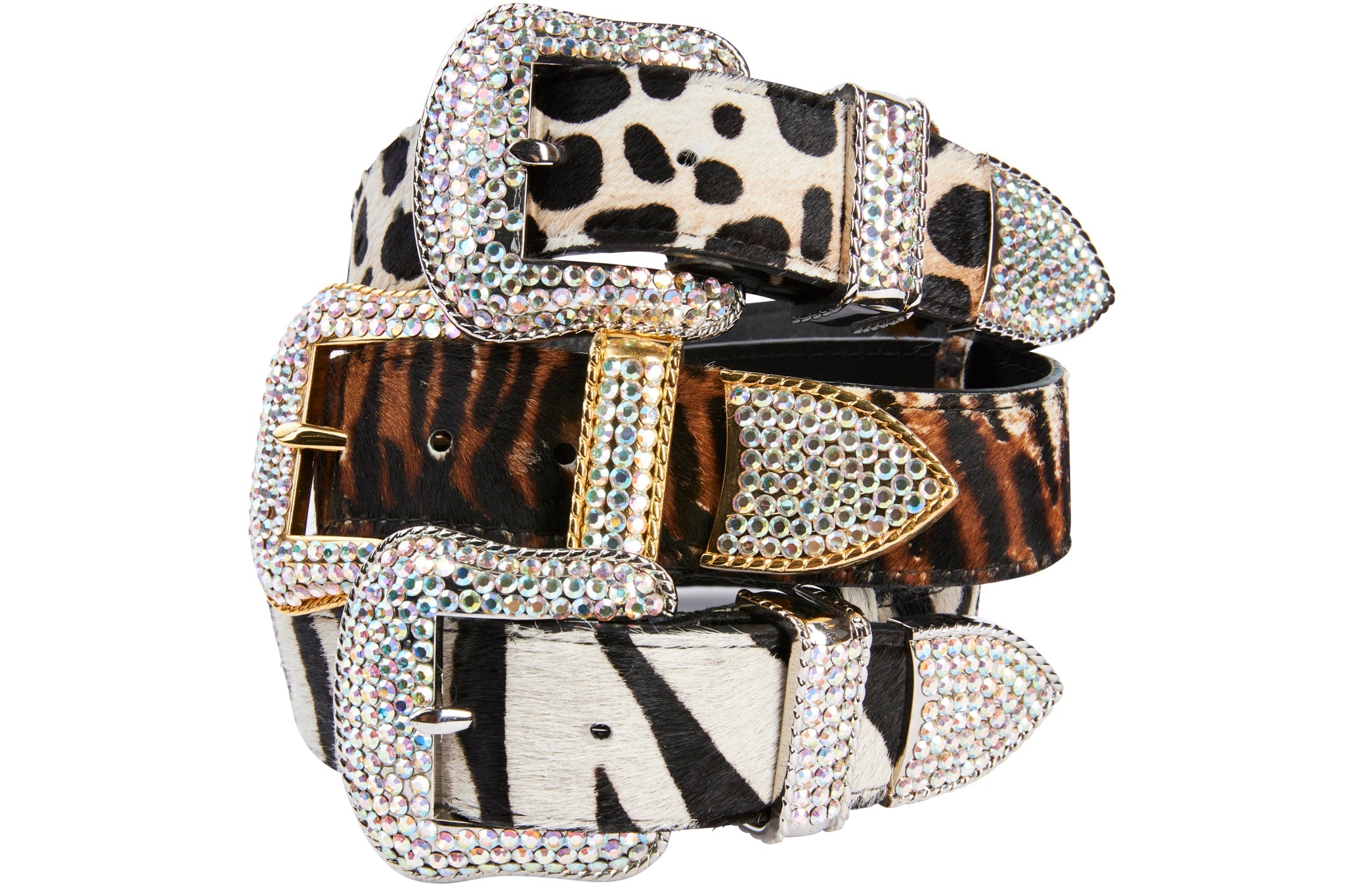 Animal Print Italian Leather Swarovski Crystal Hardware Set Of 3