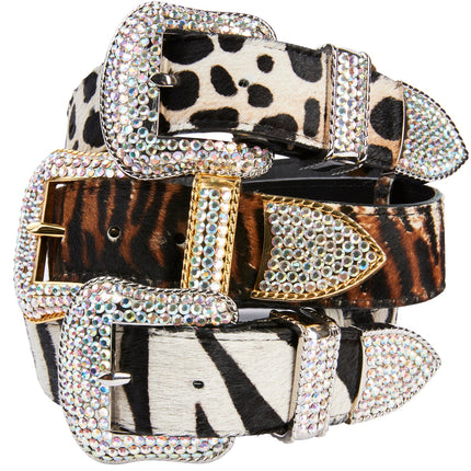 Animal Print Italian Leather Swarovski Crystal Hardware Set Of 3