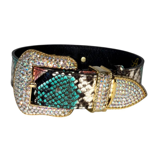 Multi-Color Embossed Snake Italian Leather Collar, with our Italian Made Swarovski Crystal Hardware