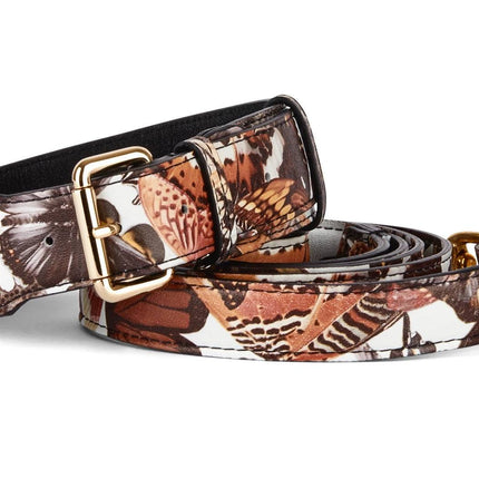 Butterfly Print Italian Leather Classic Collar & Leash Set