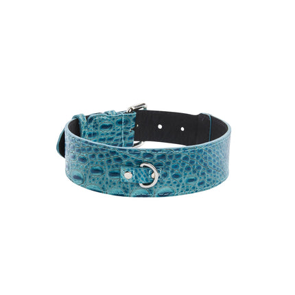 Turquoise Embossed Croc Italian Leather With Silver Classic Hardware