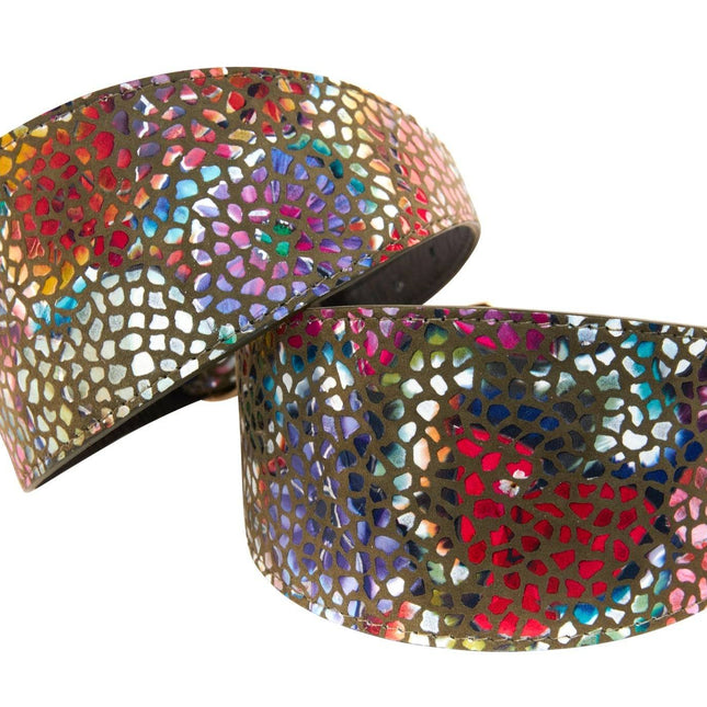 Olive Floral Mosaic 3” Wide Style Collars. Set Of 2