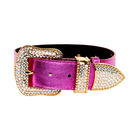 Pink Foil Italian Leather/Swarovski Crystal Collar