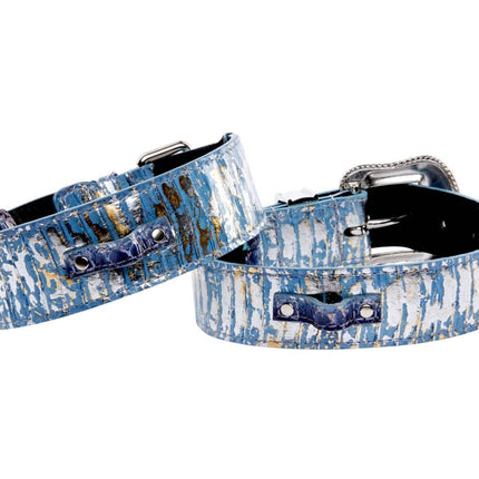 Light Blue/Dark Blue Silver Iridescent Snake Classic Collar & Swarovski Crystal Collar Set