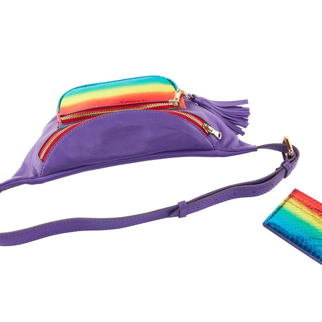 Pride Collection Rainbow Snake/Purple Italian Leather Belt Bag & Matching Rainbow Snake Card Wallet