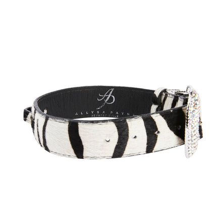 Zebra Print Hair On Hide Italian Leather With Swarovski Crystal Hardware