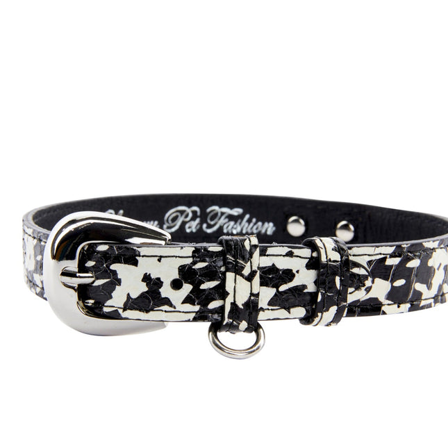 Black & White Snake Collar With Silver Oval Hardware