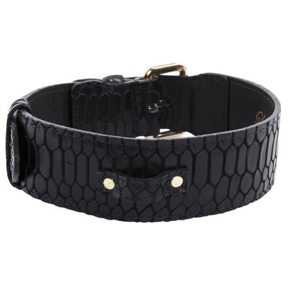 Black Embossed Snake Italian Leather With Gold Classic Hardware