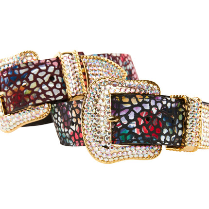 Luxury Pet Fashion Burgundy Floral Mosaic & Black Floral Mosaic Italian Leather With Silver Swarovski Crystal Hardware Collars