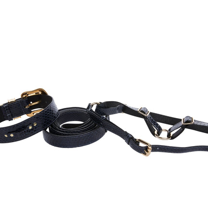 Navy Blue Snake Swarovski Crystal Hardware Collar, Leash, & Harness Set