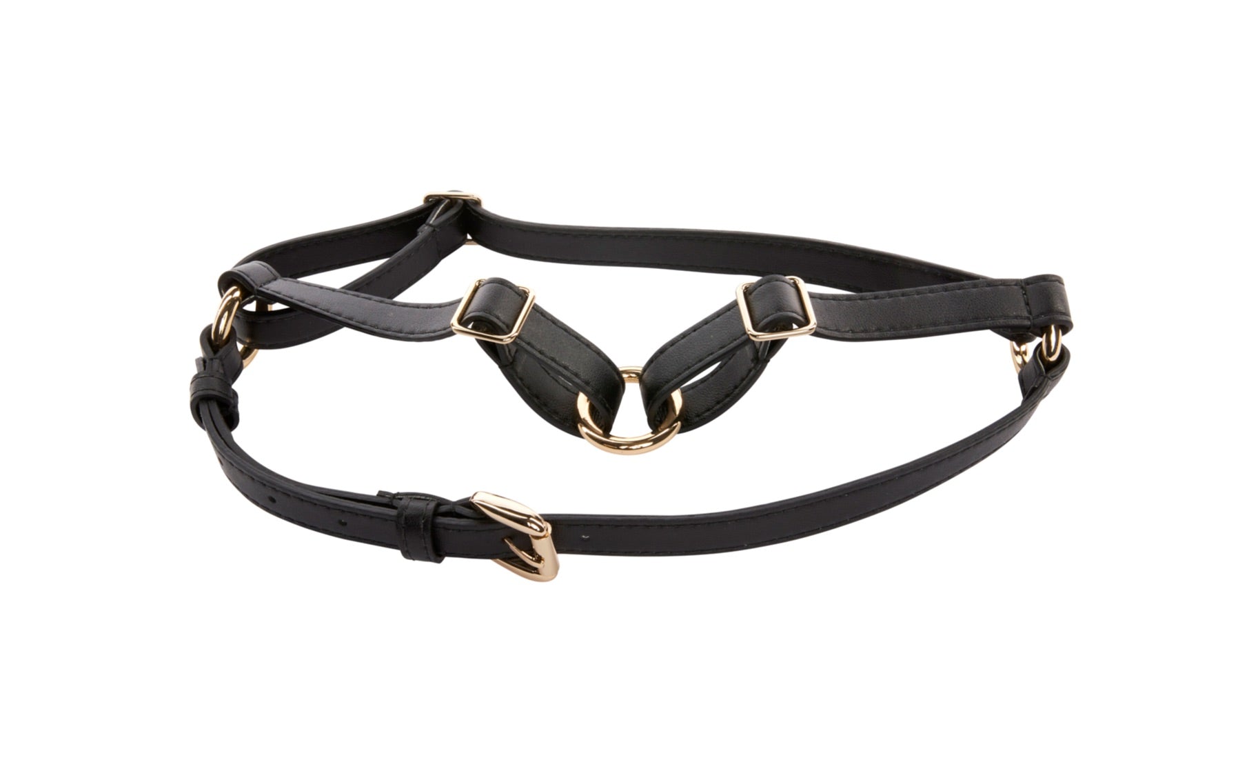 Black Vegan Leather Harness Gold Hardware