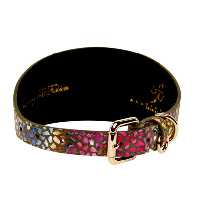 Olive Floral Mosaic Italian Leather 3” Wide Style Collar