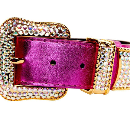 Pink Foil Italian Leather/Swarovski Crystal Collar, Leash, Harness Set