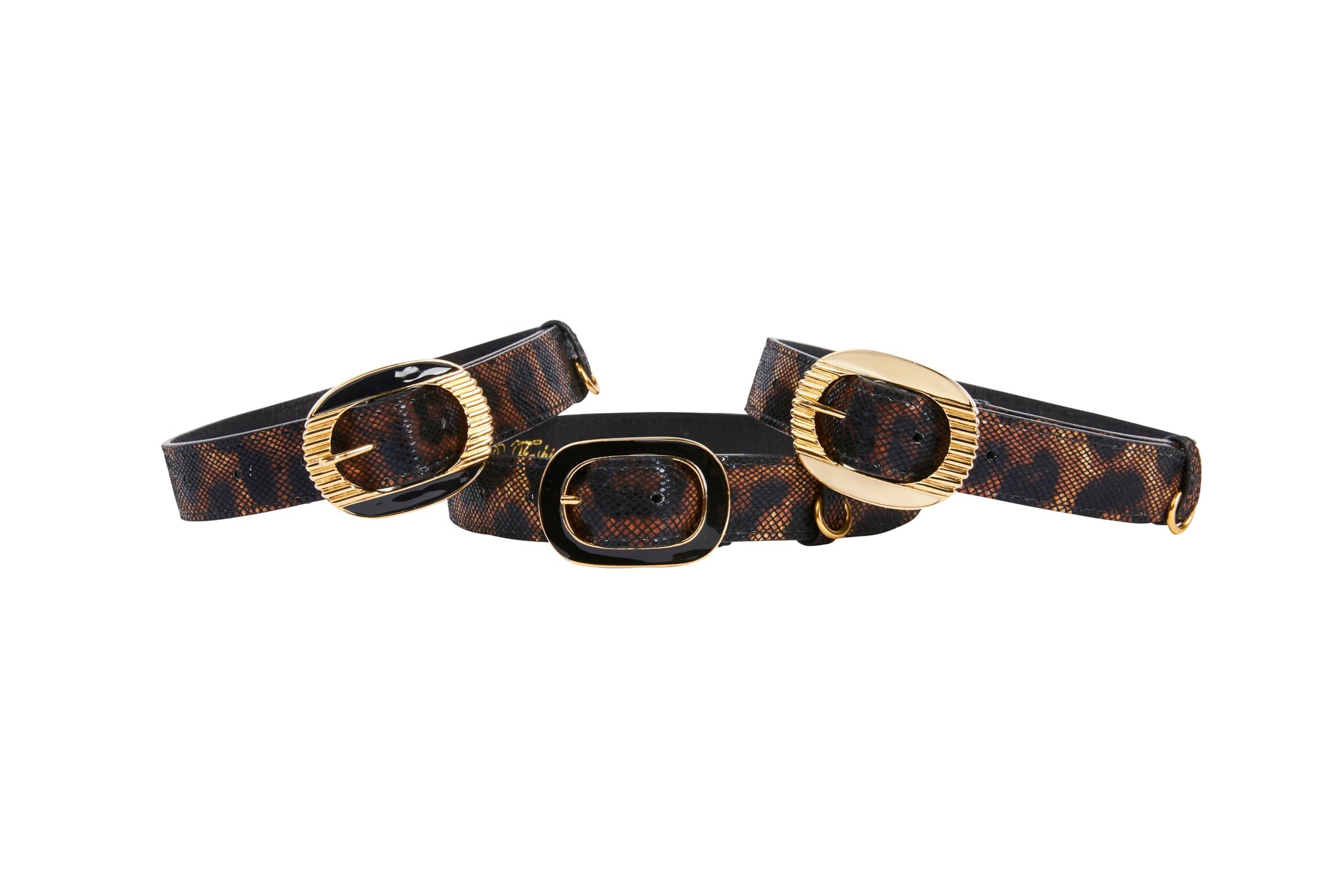 Abstract Leopard Print Italian Leather Collar Set (Set of 3)