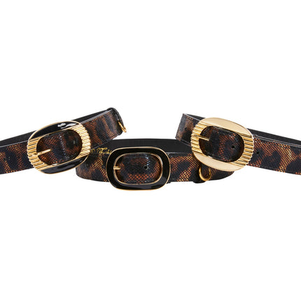 Abstract Leopard Print Italian Leather Collars With Ornate Italian Hardware Set Of 3