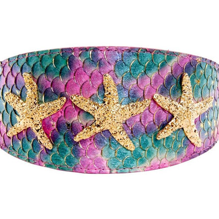 Mermaid Collection. Stunning Custom Colored Tilapia Wide Style Collar With Gold Custom Starfish