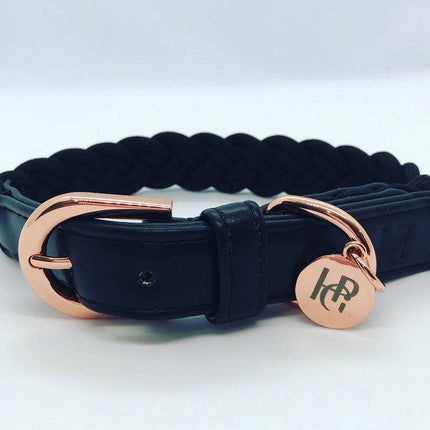 Dog Collar Black Plaited - Rose Gold in