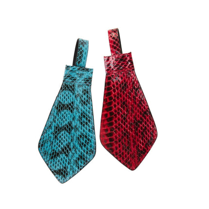 Turquoise & Black Viper Snake and Red & Black Tie, Backed With Italian Leather & Swarovski Crystal Closure Set Of 2