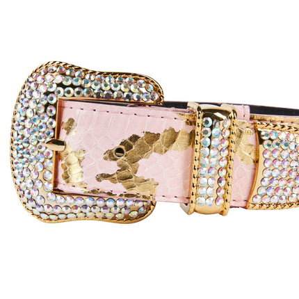 Soft Pink/Gold Custom Snake Collar With Swarovski Crystal Hardware