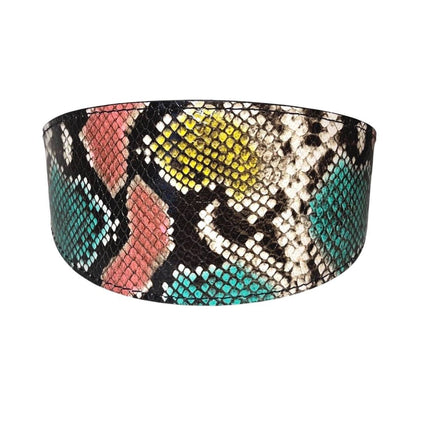 Multi-Color Embossed Snake Italian Leather Wide Style Collar