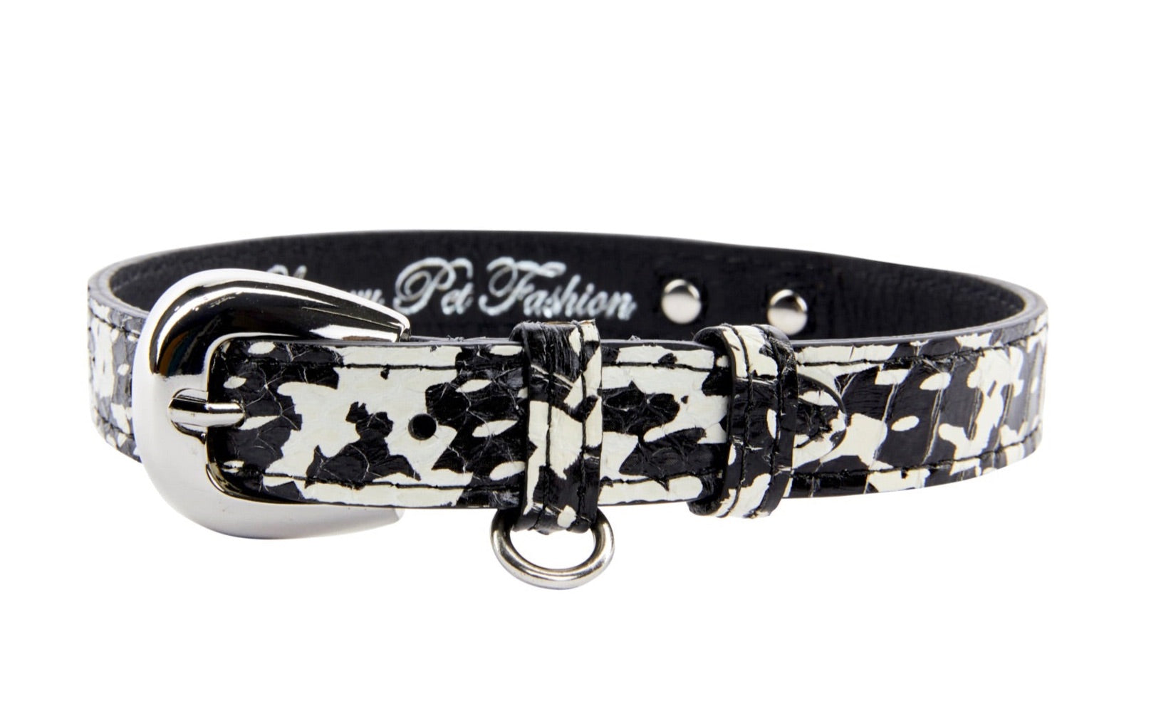 Black & White Snake Collar With Silver Oval Hardware