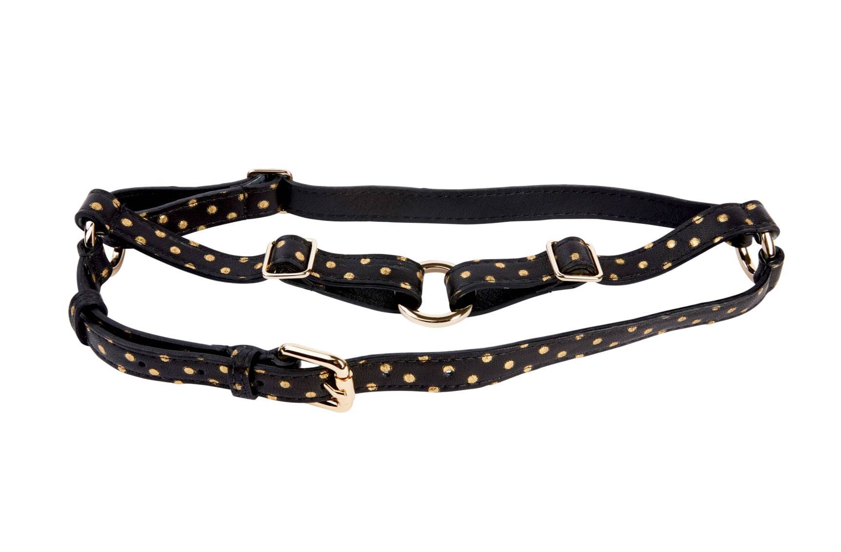 Black & Gold Polka Dot Italian Leather Harness