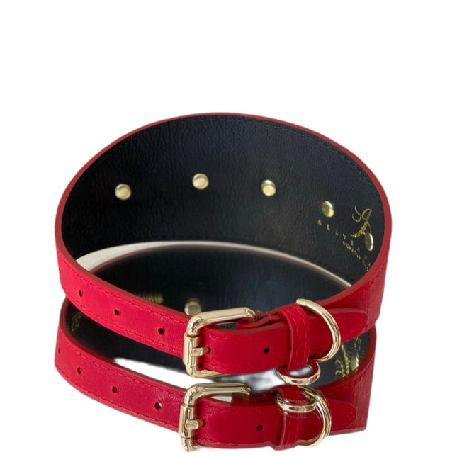 Luxury Pet Fashion Red Distressed Italian Leather With Vintage Star Rivets