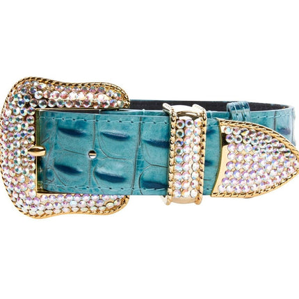 Turquoise Embossed Croc Italian Leather/Swarovski Crystal Hardware Collar