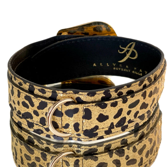 Luxury Pet Fashion Classy Leopard Print Italian Leather With Our Gold Western Style Floral Hardware