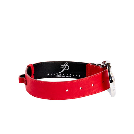 Red Distressed Italian Leather With Silver Ornate Swarovski Hardware