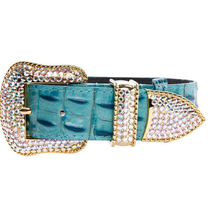 Turquoise Embossed Croc Italian Leather/Swarovski Crystal Hardware Collar