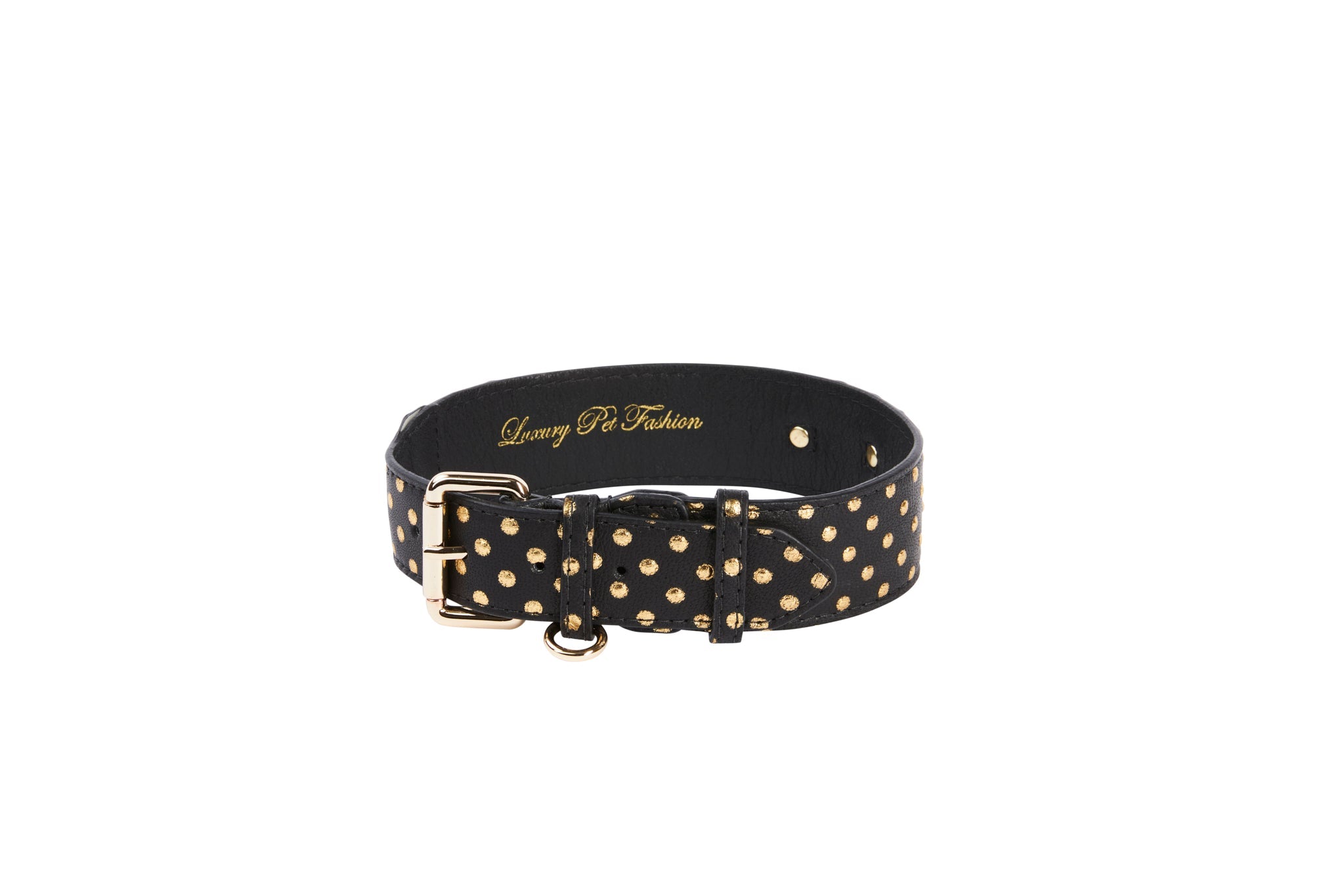 Black & Gold Polka Dot Italian Leather Classic Collar