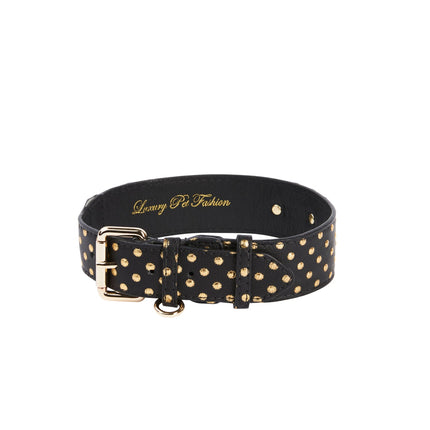 Black & Gold Polka Dot Italian Leather Classic Collar