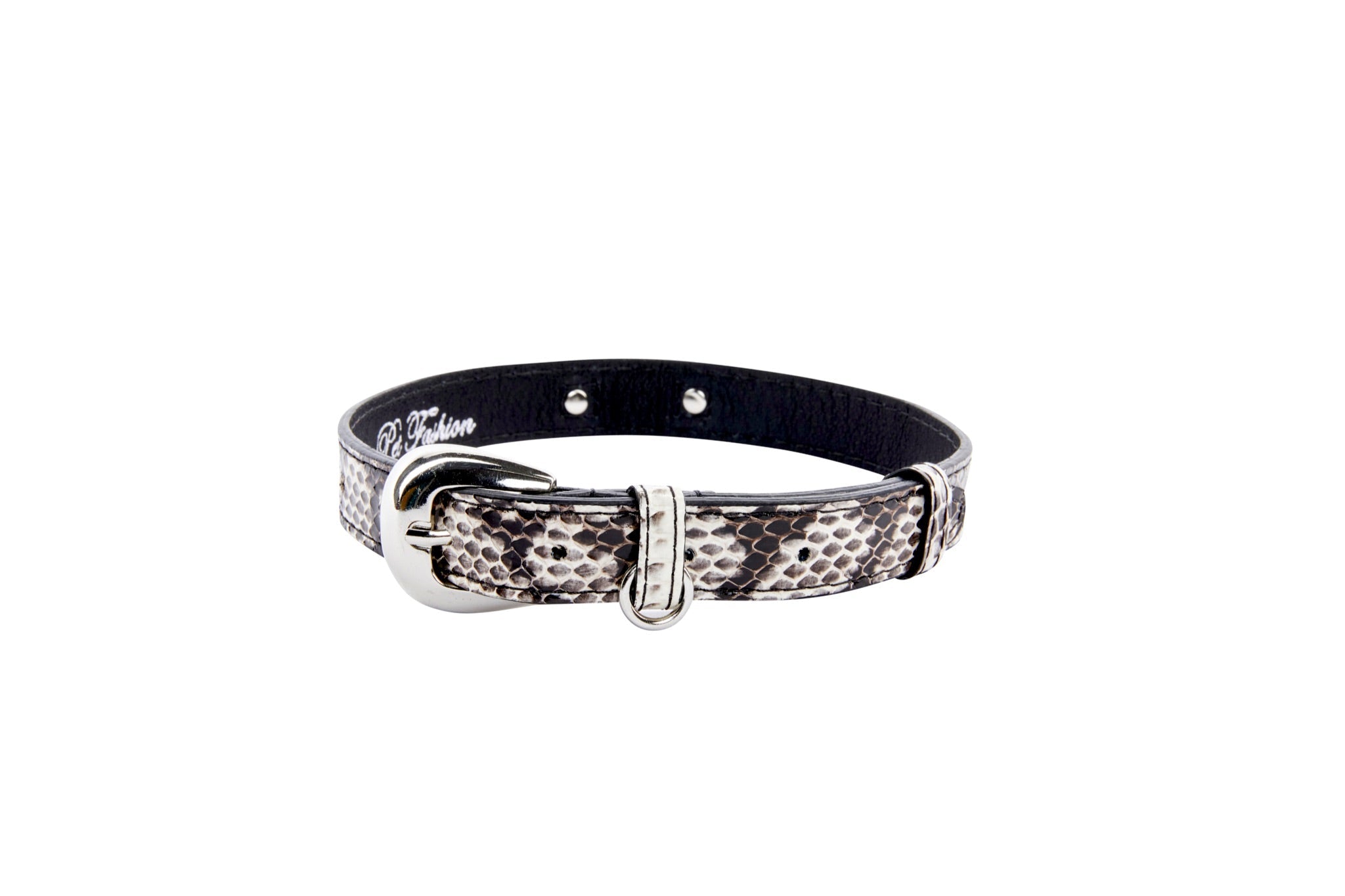 Black & White Viper Snake Collar With Silver Oval Italian Hardware