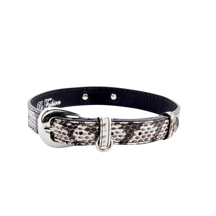 Black & White Viper Snake Collar With Silver Oval Italian Hardware