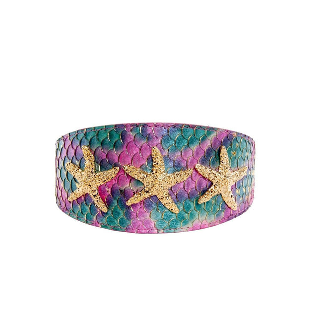 Mermaid Collection. Stunning Custom Colored Tilapia Wide Style Collar With Gold Custom Starfish