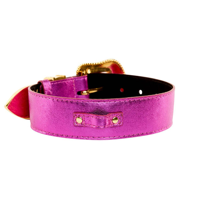 Pink Foil Italian Leather/Swarovski Crystal Collar