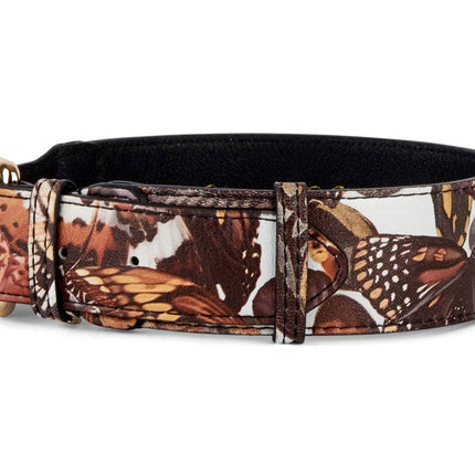 Butterfly Print Italian Leather Classic Collar