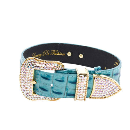 Turquoise Embossed Croc Italian Leather/Swarovski Crystal Hardware Collar