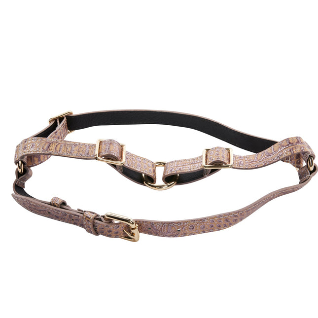 Pink, Purple & Silver Embossed Croc Italian Leather Harness