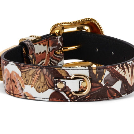 Butterfly Print Italian Leather Collar With Custom Swarovski Crystal Hardware