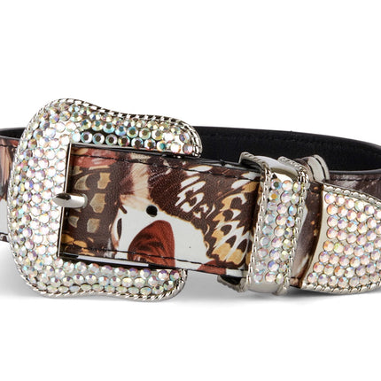 Butterfly Print Italian Leather Collar With Custom Swarovski Crystal Hardware