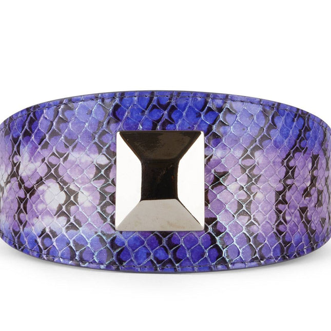 Multi-Color Purple Silver Iridescent Snake 3” Wide Style Collar With Large Silver Rivet